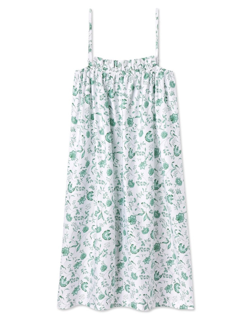 LAKE Womens Poplin Green Meadow Vines Floral Print Midi Nightgown Cotton | S